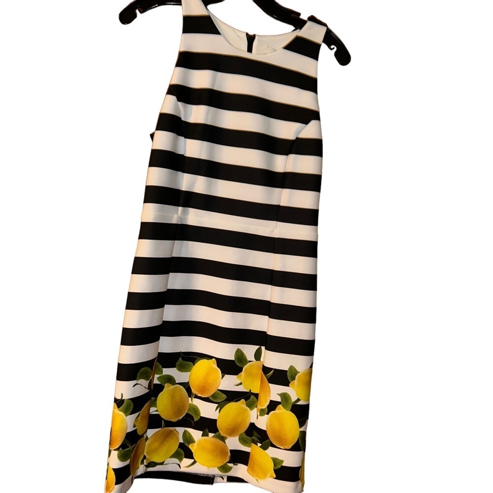 New Milly for Design Nation black white stripe w/lemon Print citrus tank dress 6